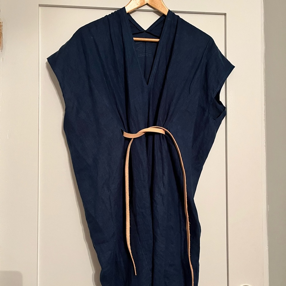 Miranda Bennett Studio Knot Dress, Linen in Dark Indigo, One Size